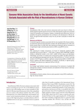 Genome-Wide Association Study for the Identification of Novel Genetic Variants Associated with the Risk of Neuroblastoma in Korean Children