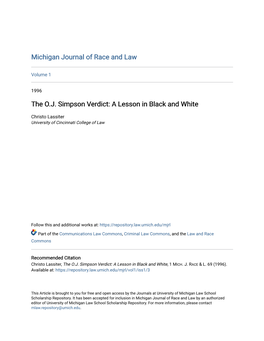 The O.J. Simpson Verdict: a Lesson in Black and White