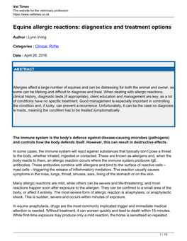 Equine Allergic Reactions: Diagnostics and Treatment Options