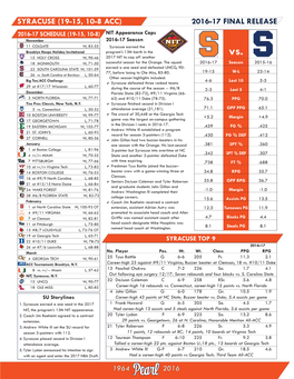 Syracuse (19-15, 10-8 Acc) 2016-17 Final Release