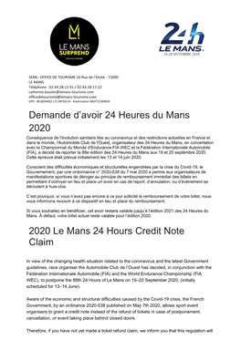Demande D'avoir 24 Heures Du Mans 2020 2020 Le Mans 24 Hours