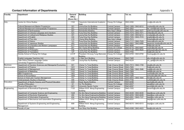 Contact Information of Departments Appendix 4