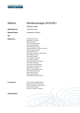 Referat Distriktsudvalget 2018-2021 Ordinært Møde
