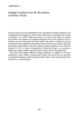 Etching Conditions for the Revelation of Fission Tracks