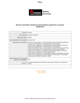 Branch Mortality Influences Phorophyte Quality for Vascular Epiphytes