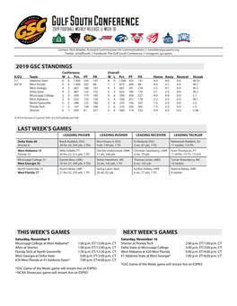 2019 Gsc Standings Last Week's Games