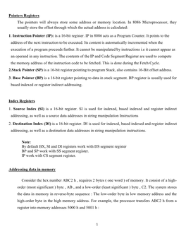 Pointers Registers the Pointers Will Always Store Some Address Or Memory Location