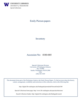 4180-005 Emily Pierson Papers Inventory Accession