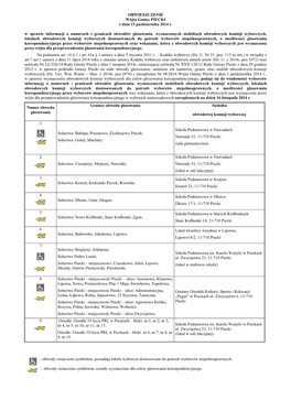 OBWIESZCZENIE Wójta Gminy PIECKI Z Dnia 15 Października