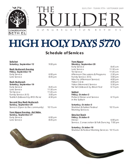 High Holy Days 5770 Schedule of Services