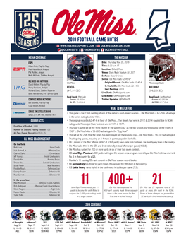 2019 Football Game Notes | Olemissgameday.Com @Olemissfb | Olemissfb | Olemissfootball