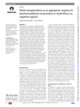 Penile Transplantation As an Appropriate Response to Botched Traditional Circumcisions in South Africa: an Argument Against Keymanthri Moodley,1 Stuart Rennie2