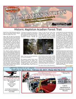 February Issue, 2017 Volume 7 #10 MONTHLY BULLETIN Historic Mapleton Acadian Forest Trail