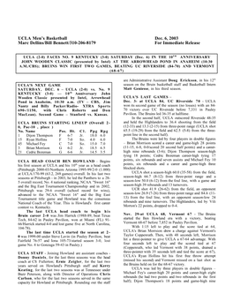 UCLA Men's Basketball Dec. 6, 2003 Marc Dellins/Bill Bennett/310-206