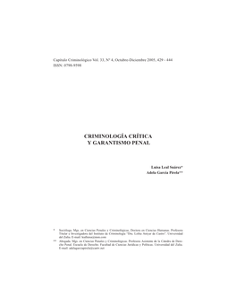 Criminología Crítica Y Garantismo Penal