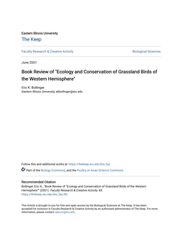 Ecology and Conservation of Grassland Birds of the Western Hemisphere