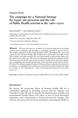 The Campaign for a National Strategy for Gypsy Site Provision and the Role of Public Health Activism in the 1960–1970S
