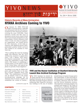 Winter 2008 Historic Records of Mass Immigration NYANA Archives Coming to YIVO