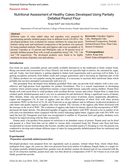 Nutritional Assessment of Healthy Cakes Developed Using Partially Defatted Peanut Flour Kripa Seth* and Anita Kochhar