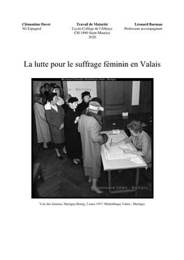 La Lutte Pour Le Suffrage Féminin En Valais