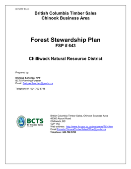 Forest Stewardship Plan FSP # 643