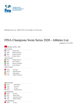 FINA Champions Swim Series 2020 - Athletes List Updated On: 07.01.2020