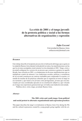 La Crisis De 2001 Y El Tango Juvenil: De La Protesta Política Y Social a Las Formas Alternativas De Organización Y Expresión