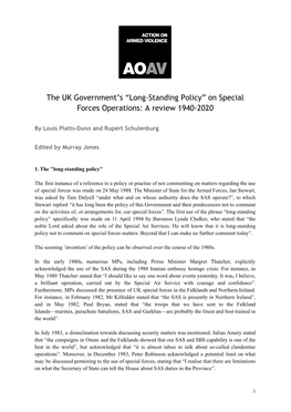 On Special Forces Operations: a Review 1940-2020
