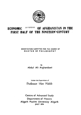 Economic °° "^"""^ of Afghanistan in the First Half of the Nineteen'^Century