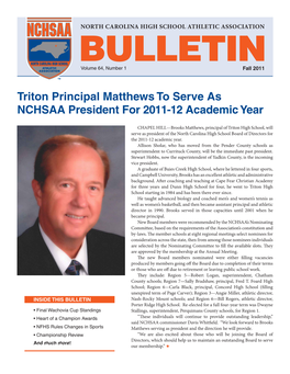 Triton Principal Matthews to Serve As NCHSAA President for 2011-12 Academic Year