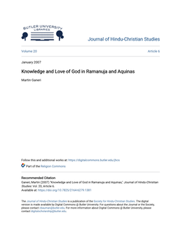 Knowledge and Love of God in Ramanuja and Aquinas