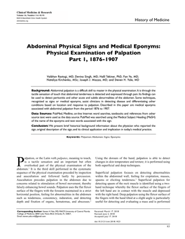 Physical Examination of Palpation Part 1, 1876–1907