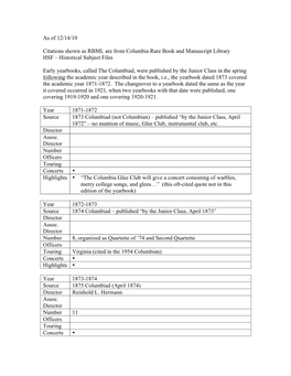 As of 12/14/10 Citations Shown As RBML Are from Columbia Rare