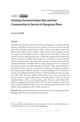 Christian Feminist Helen Kim and Her Compromise in Service to Syngman Rhee