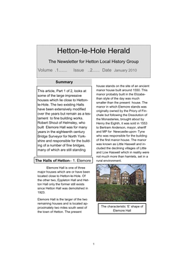 Hetton-Le-Hole Herald the Newsletter for Hetton Local History Group