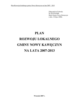 Plan Rozwoju Lokalnego Gminy Nowy Kawęczyn Na Lata 2007-2013