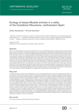 Ecology of Stoats Mustela Erminea in a Valley of the Cantabrian Mountains, Northwestern Spain