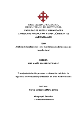 Facultad De Artes Y Humanidades Carrera De Producción Y Dirección En Artes Audiovisuales