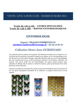 ENTOMOLOGIE Collection Henri Jean DUBERNARD