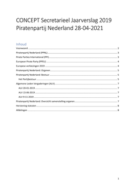 CONCEPT Secretarieel Jaarverslag 2019 Piratenpartij Nederland 28-04-2021