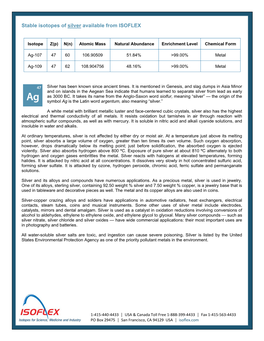 Stable Isotopes of Silver Available from ISOFLEX