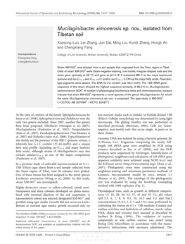Mucilaginibacter Ximonensis Sp. Nov., Isolated from Tibetan Soil