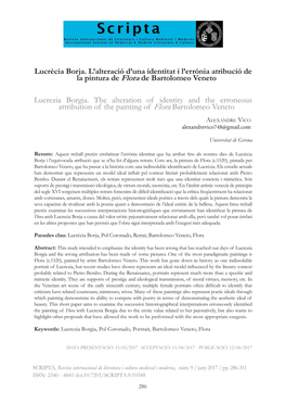 Lucrècia Borja. L'alteració D'una Identitat I L'errònia Atribució De La