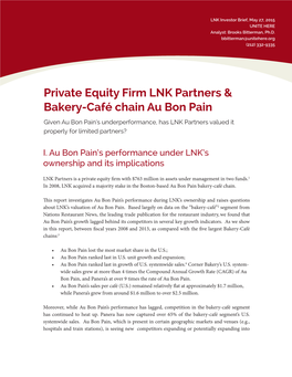Private Equity Firm LNK Partners & Bakery-Café Chain Au Bon Pain
