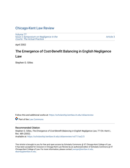 The Emergence of Cost-Benefit Balancing in English Negligence Law
