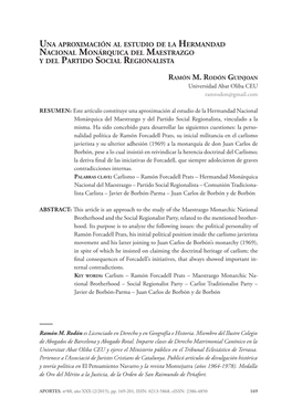Una Aproximación Al Estudio De La Hermandad Nacional Monárquica Del Maestrazgo Y Del Partido Social Regionalista