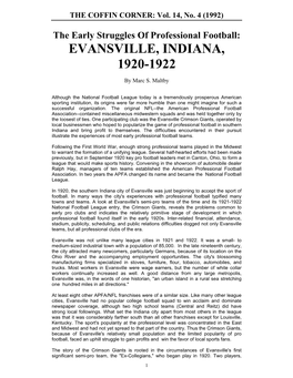 Evansville, Indiana, 1920-1922