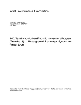 Tamil Nadu Urban Flagship Investment Program (Tranche 2) – Underground Sewerage System for Ambur Town