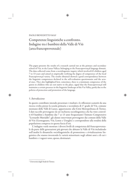 Competenze Linguistiche a Confronto. Indagine Tra I Bambini Della Valle Di Viù (Area Francoprovenzale)