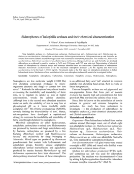 Siderophores of Halophilic Archaea and Their Chemical Characterization